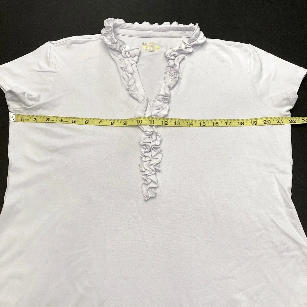 Lily Pulitzer Luxletic Top White V-Neck Ruffle Cap Short Sleeve Womens XL - Picture 7 of 8
